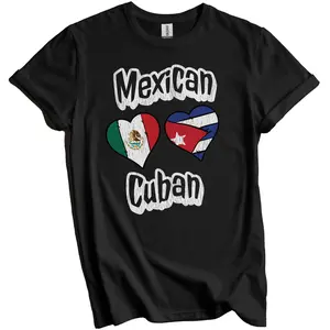 Mexican Cuban Flag Heart Combo Mexico Cuba Distressed T-Shirt