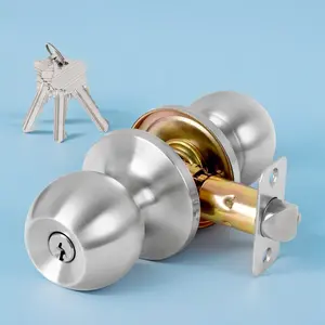 Keyed Entry Door Knob with Lock and Key Satin Nickel Finish Dual-Side Security for Bedroom & Front Door ANSI Grade 3 Durable Stainless Steel Handle Universal Compatibility Easy Installation
