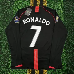 2007 2008 MUFC Away Retro Black No.7 Ronaldo Long Sleeved Soccer Jersey