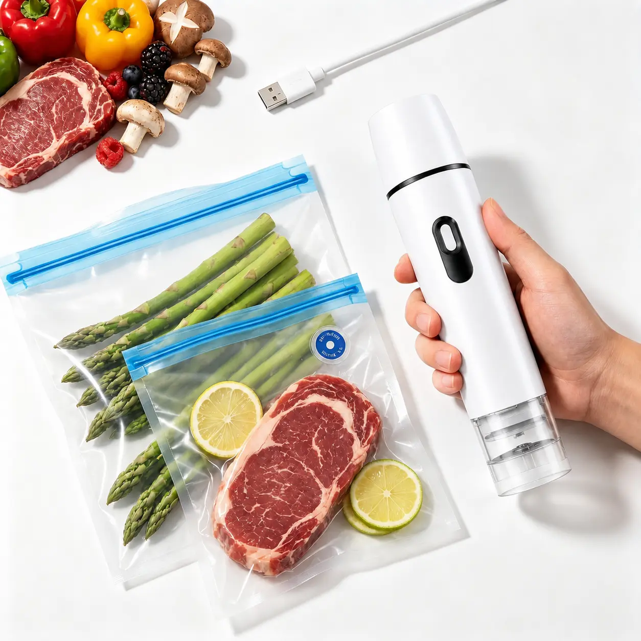 Handheld Compact Vacuum Sealer Machine, Rechargeable with Visible Detachable Tank, Includes BPA-Free Reusable Vacuum Bag for Meal Prep & Food Storage, Gift for Mom, Includes Bag