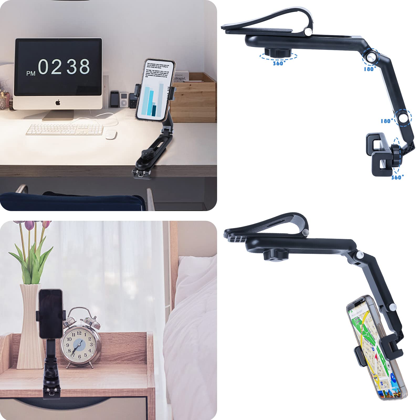 Sun Visor Phone Holder,360° Rotatable Rearview Phone Holder, Cell Phone Holder for Car Sun Visor Perfectly for iPhone, Samsung & Other Cellphone, Car Accessories