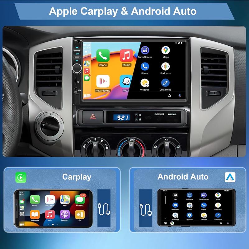 7 Inch Apple Carplay 2 Din Car Radio with Android Auto Bluetooth Handsfree Touchscreen Car Radio with Mirror Link FM/USB/AUX/EQ/TF/AUX/SWC + Rear Camera+Microphone
