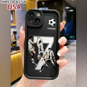 No.7 Soccer Player Pattern Case for iPhone 16 15 14 Pro Max 13 12 11 XR XS Plus Shockproof Drop Protection Rugged Durable Silicone Smartphone Cover Gift For Girls Boys and Women