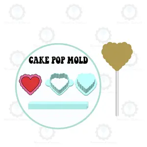 Valentines Scalloped Heart Cake Pop Mold | Deluxe Cutter, Popper, and Tray Option