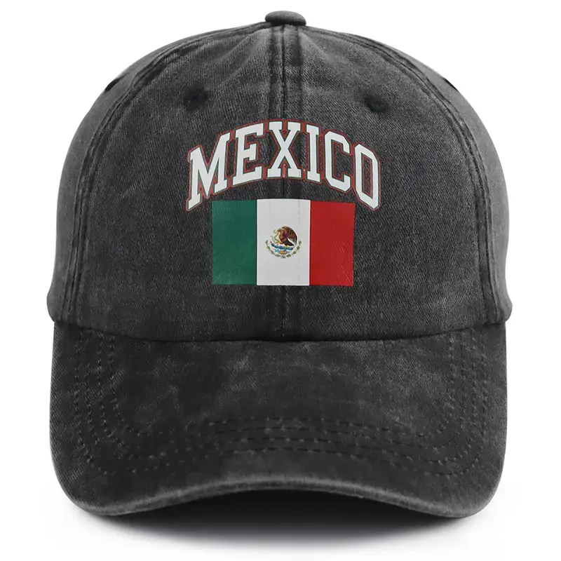 Unisex Mexico Spirit Cotton Baseball Cap - Vintage Mexican Flag Graphic, Adjustable 1-Size-Fits-All Fitted Casual Handcrafted Patriotic Hat, Family Gift, Mexican Party Decor, Fitted Hats, Adjustable Size Hats