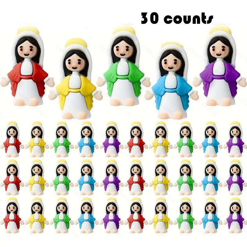 30-Piece Set Multicolor Mini Mary Dolls Figurine Set, Perfect for Hide-And-Seek Games, Classic Religious Gifts for Sundays & Easter Eggs, Set Figures