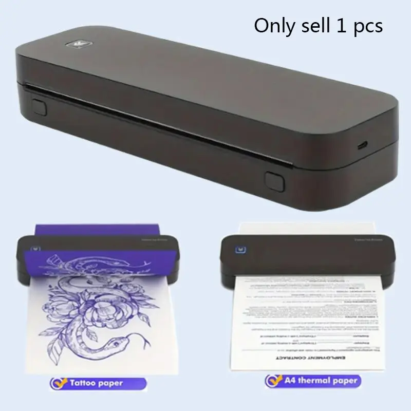 Portable Wireless Thermal Printer, 1 Count Printer with 1 Roll Paper & 3 Counts Tattoo Paper, Office Accessories for Home Office, Printing Machine