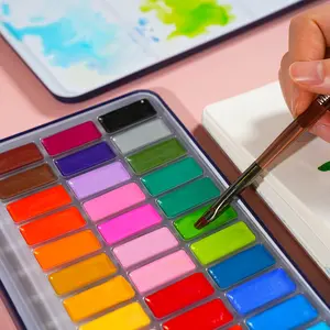 Solid Watercolor Paint Set Black Metal Case Compact Portable for Art Painting