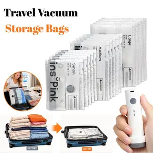 【2026 Upgraded】Travel Vacuum Bags for Travel with air Pump, 15 Pack Carry-on Size Compression Packing Bags for Luggage and Suitcase, Space Saving Compression Bags , Portable Clothes Storage Organizer, Travel Packing Pouch for Garment & Outdoor Camping