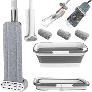 Large Flat Mop and Scalable with Wheels,360° Rotating Microfiber Dust ,Mop with Dewatering Scraper,54" Stainless (1 Mop + 4 Microfiber Pads + 1)