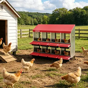 8-Compartment Chicken Nesting Box, Heavy Duty Galvanized Steel Poultry Nest Box, Wall Mount/Freestanding Design for Hens, Ducks, Backyard Homesteads & Farm Use, Red, with Soft Mats, No Stand