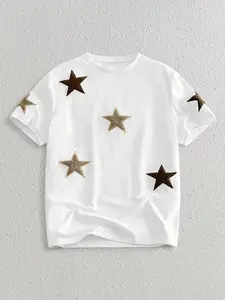 Graphic t-shirts - Men’s White Star Embroidered T-Shirt – Casual Graphic Tee for Daily or Street Style men's graphic tees fall outfits men clothing y2k clothing date night outfit vacation outfits fall outfit going out outfit streetwear Menswear Top Tshirt