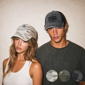 C.C Distressed Camo Baseball Cap with Embroidered USA Flag for Unisex - perfect for Memorial Day and July 4th  - Cotton and Polyester, Fitted Style, Hand Wash Only, Patriotic Accessory Outdoor