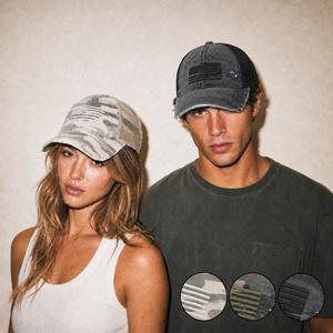 C.C Distressed Camo Baseball Cap with Embroidered USA Flag for Unisex - perfect for Memorial Day and July 4th  - Cotton and Polyester, Fitted Style, Hand Wash Only, Patriotic Accessory Outdoor