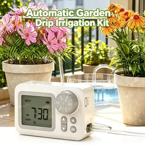 Automatic Garden Drip Irrigation Kit, Indoor Plant Watering Kit with LCD Display, Timed Watering Controller for Potted Plants, Balcony, Office, Garden