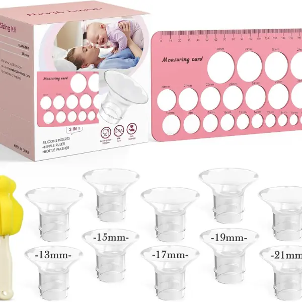 Moms' 3-in-1 BPA-Free Multi-Size Flange Sizing Kit Pumping Aid, 10PCS Soft Silicone Inserts (13/15/17/19/21mm) for 24mm Electric Breast Pump Flanges/Shields, Comfortable Pumping & Skin Repair, No