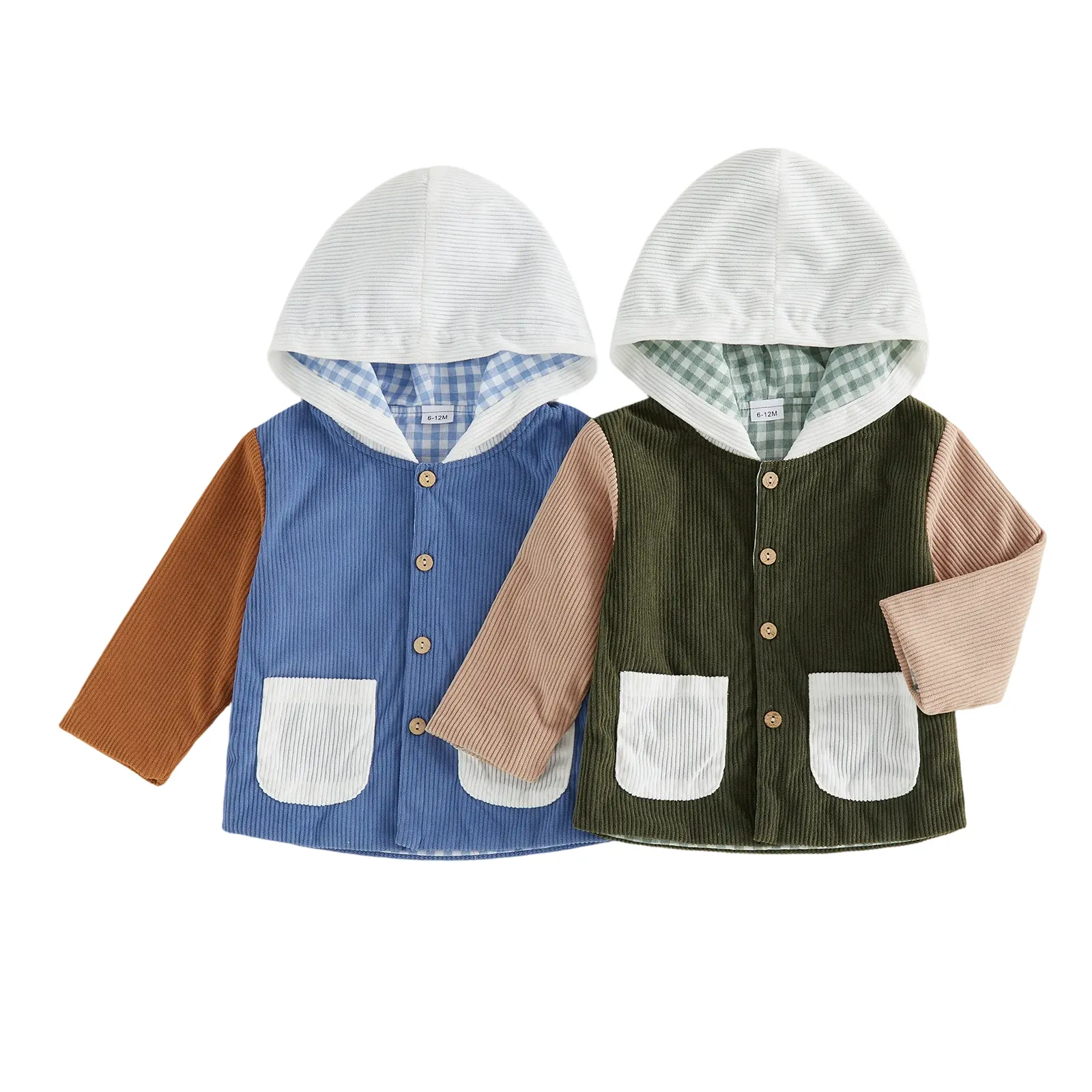 Toddler Baby Little Boys Hoodies Long Sleeve Contrast Color Button Down Hooded Jackets Outwear 6M-4T