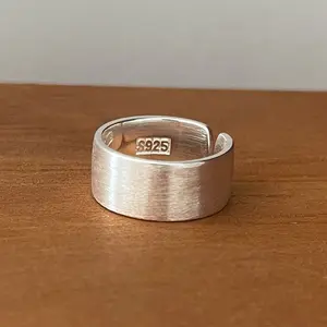 BF CLUB 925 Sterling Silver Rings For Women Simple Finger Open Vintage Handmade Wide Smooth Ring Allergy For Party Birthday Gift