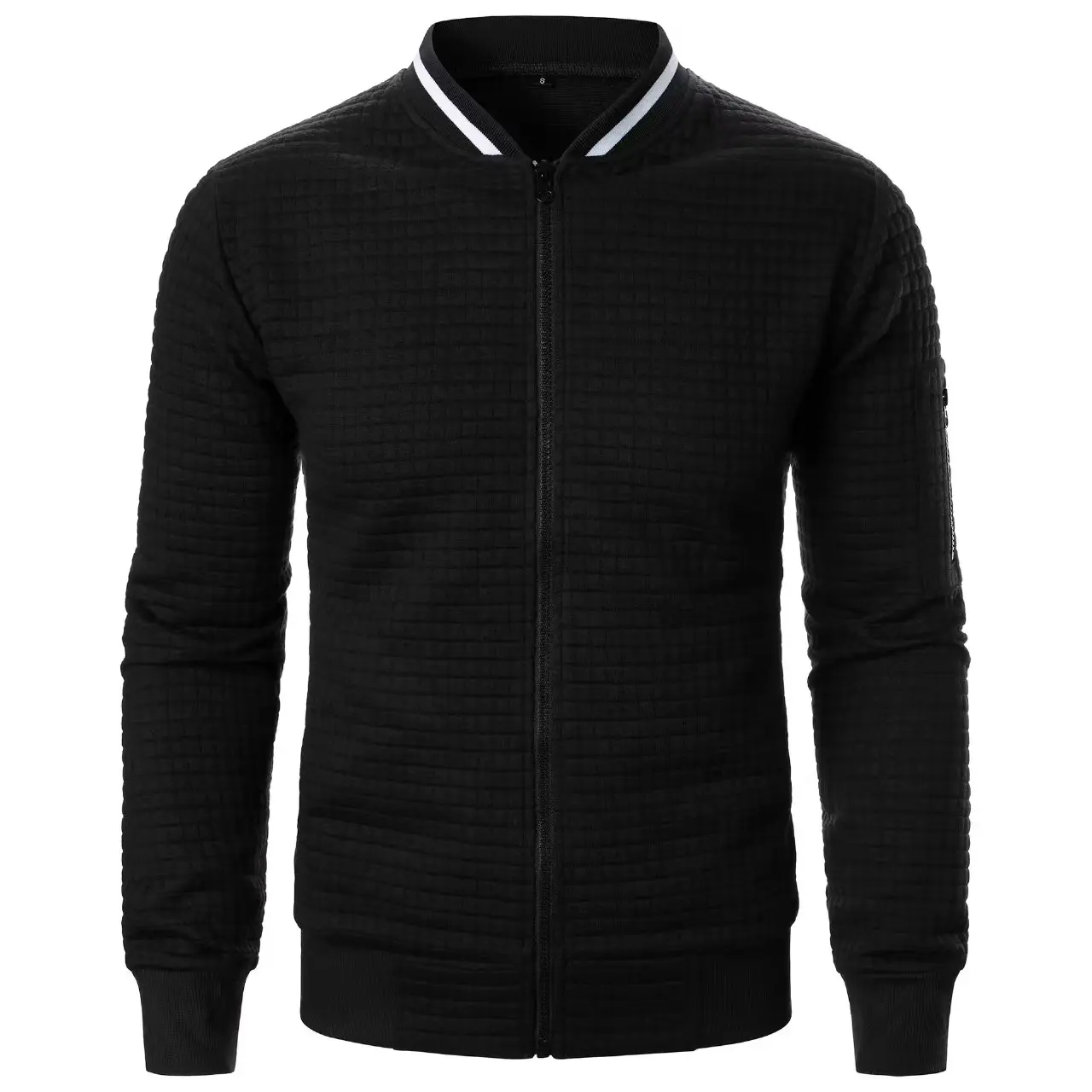 Men's Lightweight Varsity Flight Bomber Jacket - Zip-Up Stand Collar, Casual Fall Winter Outerwear, Black & Beige, Long Sleeve, Plain Design, Menswear Tops, Medium - Coat jackets  for  men
