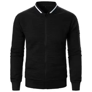 Men's Lightweight Varsity Flight Bomber Jacket - Zip-Up Stand Collar, Casual Fall Winter Outerwear, Black & Beige, Long Sleeve, Plain Design, Menswear Tops, Medium - Coat jackets  for  men