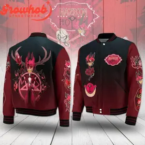 Hazbin Cartoon Varsity Jacket Unisex, Animated Streetwear Style, Graphic Bomber Coat, Trendy Gift Idea