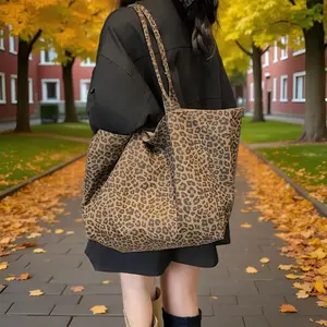 Trendy Retro Leopard Print Bag For Women, Lazy Daily Office Commuter Single Shoulder Canvas Handbag