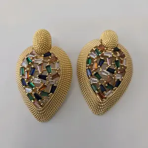 #56.  18K Gold Plated Multi Colored Cubic Zirconia stones  Earring