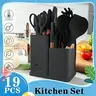19-Pcs Silicone Gel Kitchen Utensils Set with Wooden Handles - Heat Resistant, Non-Stick, Black, Multifunctional Spatula Spoon, Ladle, Whisk, Slotted Spoon, Turner, Modern Kitchen Gadgets for Home Cooks