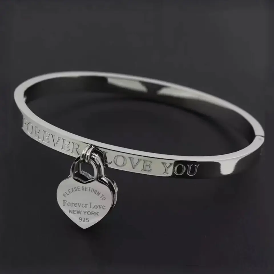 Forever Love Bangle Bracelet - Titanium Steel Forever Love Bangle Bracelet - Titanium Steel