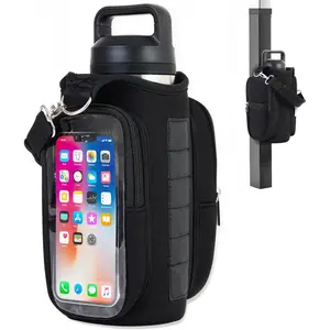 Magnetic fitness waist bag water bottle holder - Small magnetic strap fitness bag suitable for men and women, adjustable shoulder straps and touchscreen phone pocket, fitness accessory storage bag, suitable for fitness, sports, and travel