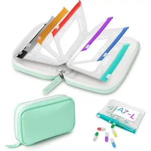 Timueetech A7 Waterproof Pill Organizer, Vitamin Organizer with 14 PCS L Size Zippered Pill Pouches for A7 Binder, Large BPA-Free Weekly Medicine Organizer, Supplement Organizer, Color-Coded Reusable Travel Pill Storage System