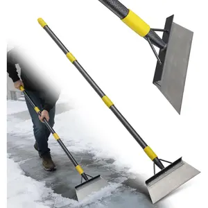 Garden Shovel: Heavy Duty Ice Scraper with Metal Flat , Multifunctional 60in Long Handle Floor Scraper for Breaking Removing Hard Ice  Driveway Walkway Road