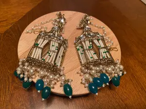 Green and White Statement Earrings with Kaan Chain