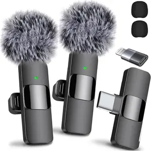 Wireless Microphone for iPhone iPad Android Lavalier with Fur Windscreen 2 Pack USB-C Crystal Clear for Podcast ASMR TikTok Video Recording