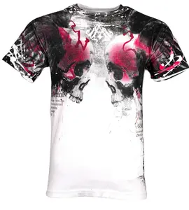 ARCHAIC by AFFLICTION Men's T-Shirt Skulls Crushers Cross Wings MMA Biker Cotton Crewneck