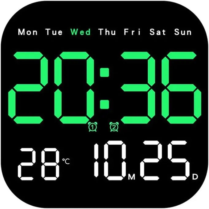 Large LED Digital Wall Clock with Remote Control, Dimmable Display, Alarm, Calendar, Temperature & Timer, Wall Mount or Desk Clock for Bedroom, Office & Living Room