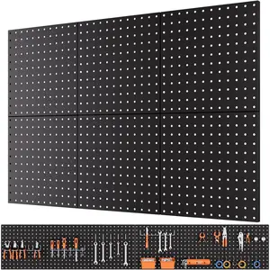 6 Pack 12"x12" Black Metal Pegboard Panels, Heavy Duty Pegboard Wall Organizer with Frame, Black Peg Board for Walls, Garage, Workbench, Shed, Kitchen, Craft Room Tool Organization