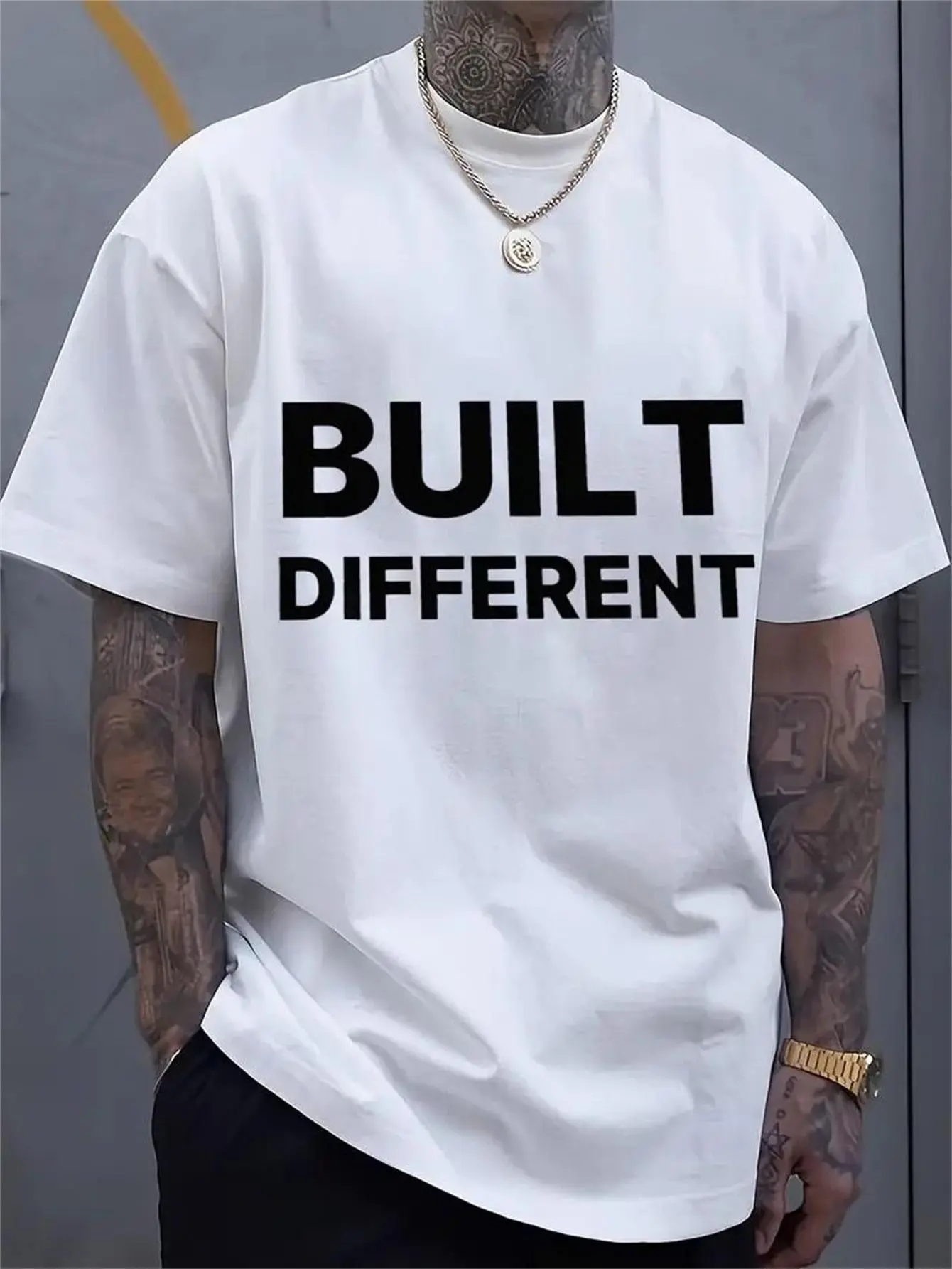 Men's T-Shirt, Classic Graphic T-Shirt, Soft And Comfortable T-Shirts For Men, Script Logo, 180g,  Cotton Loose Fit