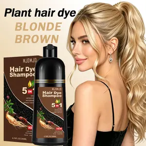 5-in-1 Blonde Brown Hair Dye Shampoo, Herbal Hair Color with Ginseng for Gray Coverage, Long Lasting Blonde Brown Hair Dye for Women & Men, Nourishing Formula, Easy At-Home Use, 200ML