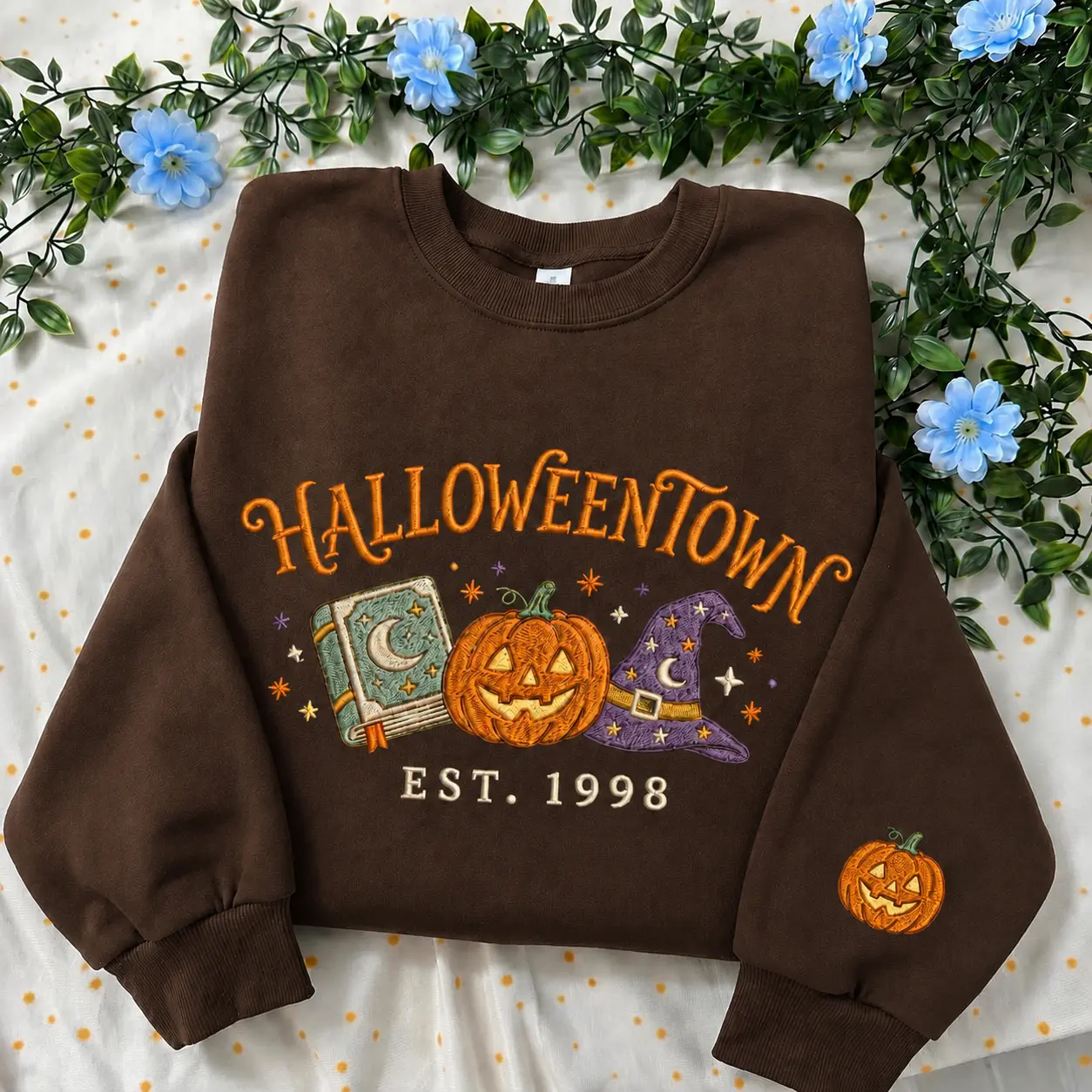 Vintage Halloween Town Est 1998 Embroidered Sweatshirt, Spooky Season Tee, Halloween Lover Gift, Retro Pumpkin Shirt, Fall Holiday Shirt