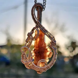 Aragonite Wire Wrap Pendant Necklace