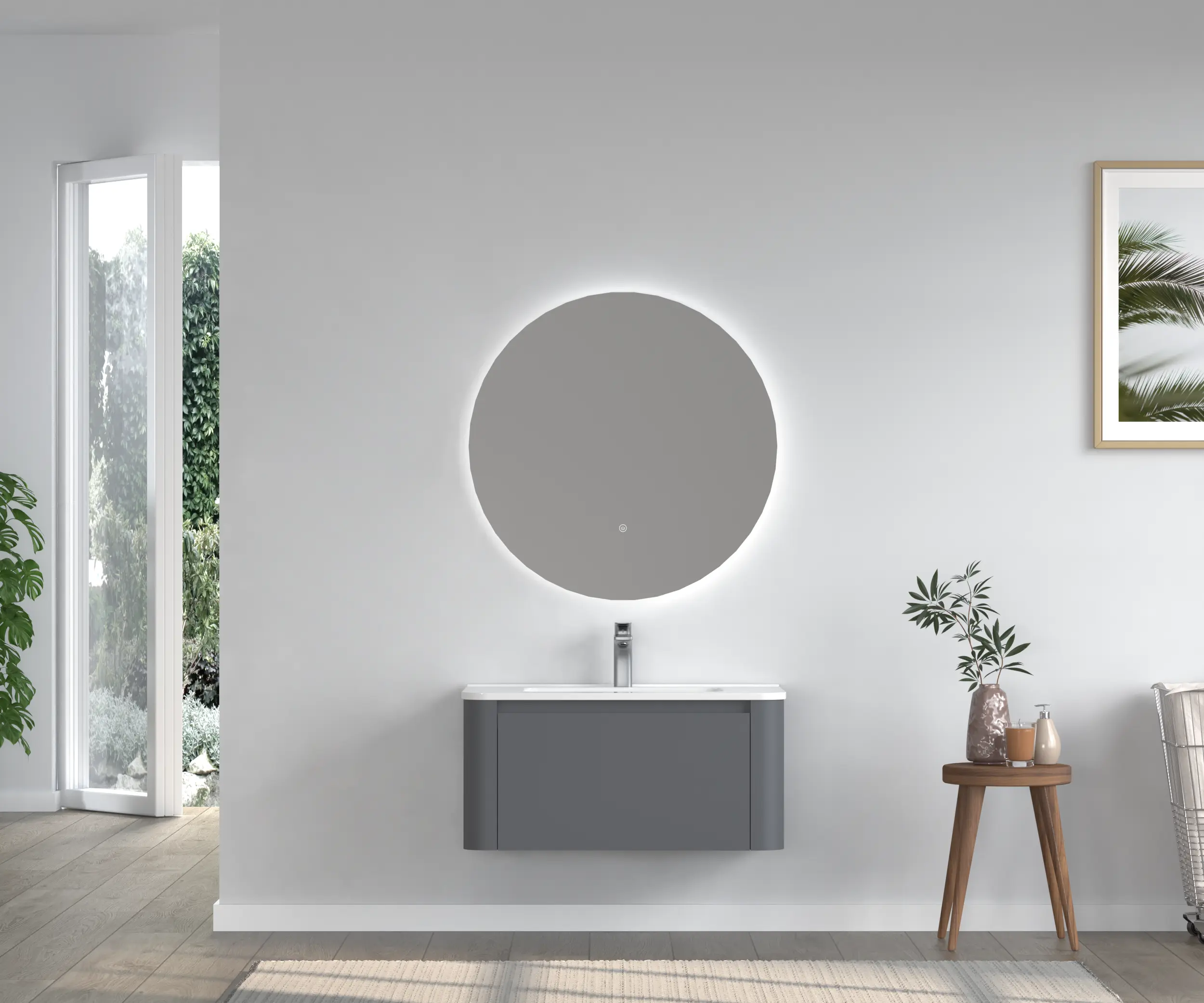 30 Inch Grey Wall Mounted Bathroom Vanity with Integrated White Ceramic Sink, Modern Floating Bathroom Cabinet with Drawer, Space-Saving Wall-Hung Vanity for Bathroom Storage, Single Sink Vanity Unit, Bathroom Furniture for Vanity Area