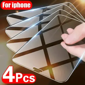 iPhone Screen Protector, 4-Pack Tempered Glass Film, 9h Anti-Drop, Anti-Fingerprint, High Clarity, Apple Phone Case, Customized Design