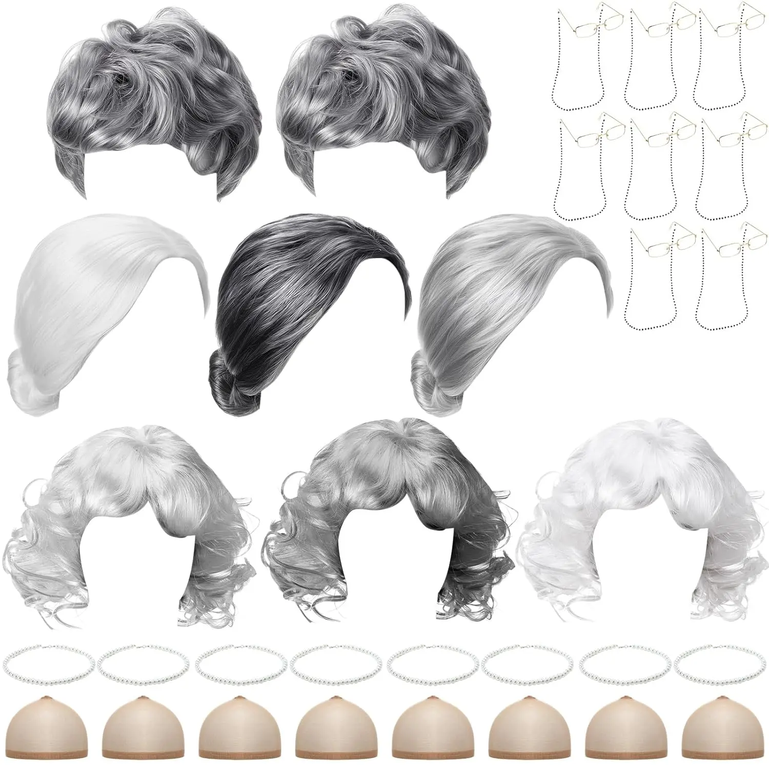 32 Pcs Old Lady Wig Costume for Women Old Grandma Granny Grandpa Wig for 100 Days of School Cosplay (Classic,Cool)32 Pcs Old Lady Wig Costume for Women Old Grandma Granny Grandpa Wig for 100 Days of School Cosplay (Classic,Cool)
