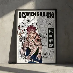 Sukuna Jujutsu Kaisen Anime Poster Art, JJK Ryomen Sukuna Manga Poster Wall Decor, Christmas Gift for Anime Fan Retro Minimalist Aesthetic