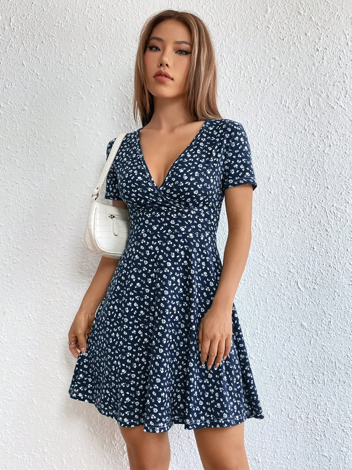 Women’s Polka Dot Wrap Dress - V-Neck Short Sleeve Summer Dress - Elegant Spring & Summer Outfit Women,v neck summer dress women, short sleeve dress women, elegant spring dress women