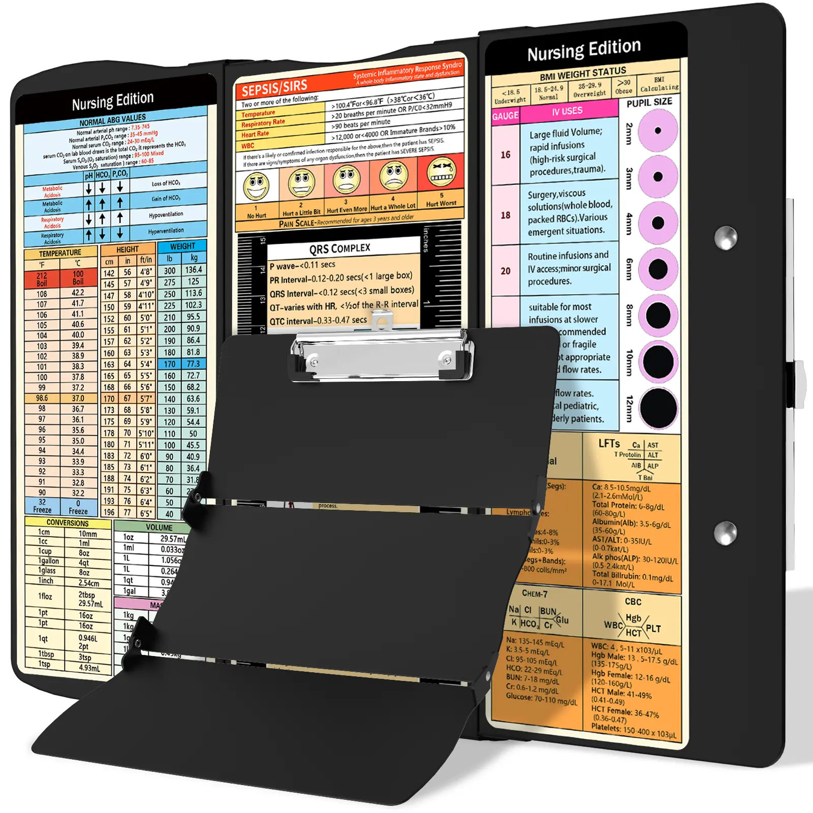 Nursing Clipboard Foldable Clipboard Medical: Nursing Edition Cheat Sheets Aluminum 3 Layers Foldable Clipboard Nursing Pocket Size Profile Clip Nurse Clipboard Notepad for Nurses Students and Doctors large capacity nursing  clipboard foldable clipboard