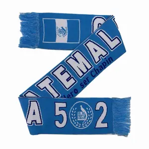 Guatemala Scarf Embroidered with National Logo Soccer Fans Official Team Colors Warm Wool Blend Loose Fit All-Season Use Thick Fabric Practical Gift Option