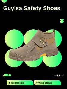 Men's Guyisa Safety Shoes Fireproof Welding Boots, Velcro Easy Wear Soft Durable Rubber Sole, Casual Work Fashion Protection Shoes, Leather Work Boots