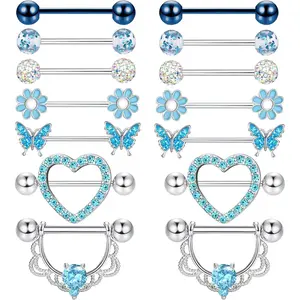 YADOCA 7Pairs 14G Nipple Rings for Women Surgical Steel Nipple Piercing Jewelry CZ Ball Heart Butterfly Flower Nipple Tongue Barbell Body Piercing Jewelry